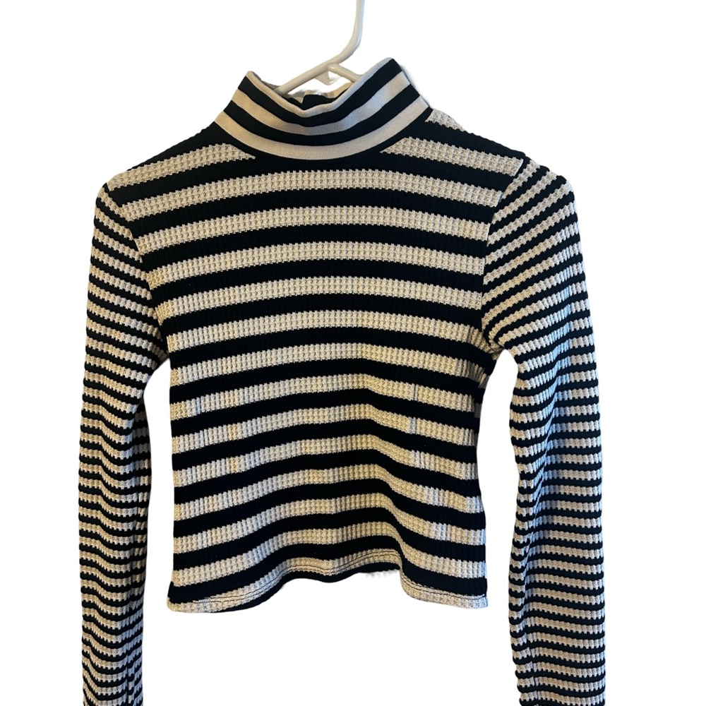 Striped Black and White Turtleneck Sweater